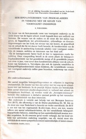 Beroepen-interessen van zesde-klassers in verband met de keuze van voortgezet onderwijs.