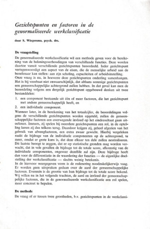 Gezichtspunten en factoren in de genormaliseerde werkclassificatie