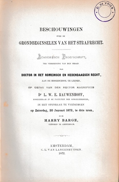 Barge, Harry - Beschouwingen over de grondbeginselen van het strafrecht