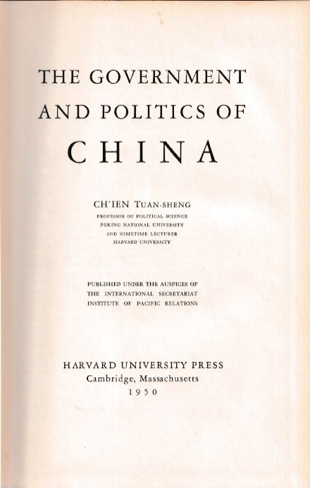 Tuan-Sheng, Ch'ien - The government and politics of China