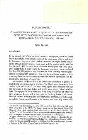 Changes in form and style in the Dutch language press in the Netherlands Indies in comparison with Dutch journalism in the Netherlands, 1856-1906