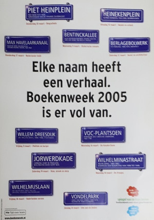 Boekenweekaffiche 2005. Elke naam heeft een verhaal