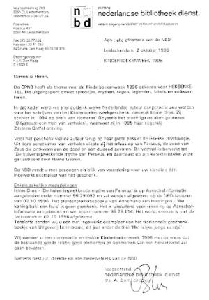 Kinderboekenweek 1997 NBD brief over het thema De tijdmachine
