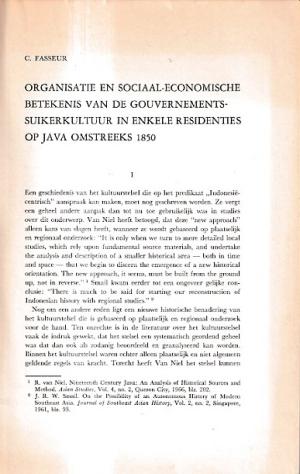 Organisaties en sociaal-economische betekenis van de gouvernements-suikerkultuur in enkele residenties op Java omstreeks